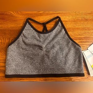 Zella Kids Girls Ribbed Ruched Seamless Strappy Bra In Black L (10/12) NWT dance